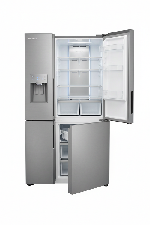 Hisense 615L PureView Cross Door Refrigerator in stainless steel finish