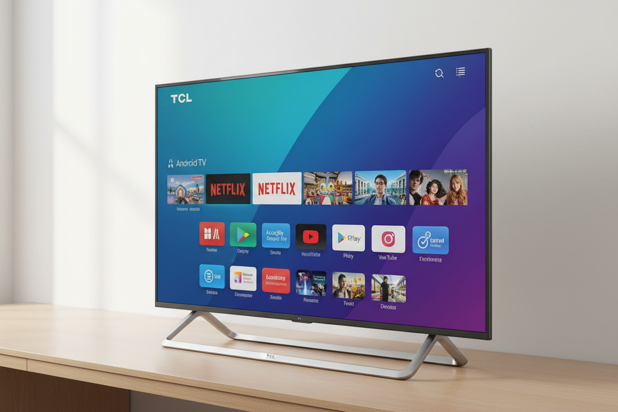 TCL 32 inch FHD Android TV angled view