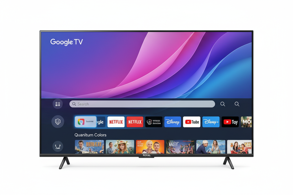 ROYAL 75 inch QLED Google TV front-facing product shot on white background