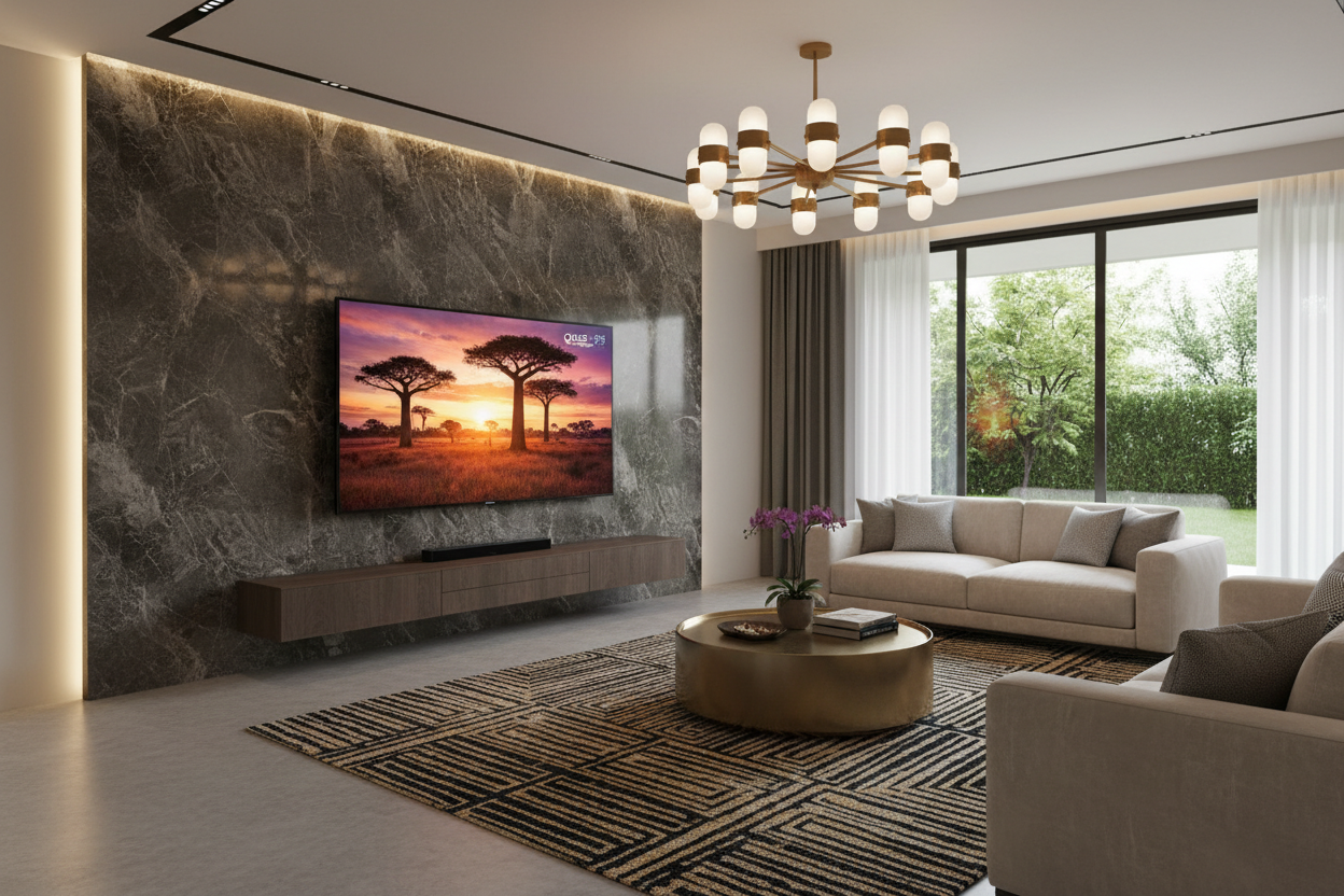 ROYAL 55 inch QLED Google TV in a luxurious modern living room