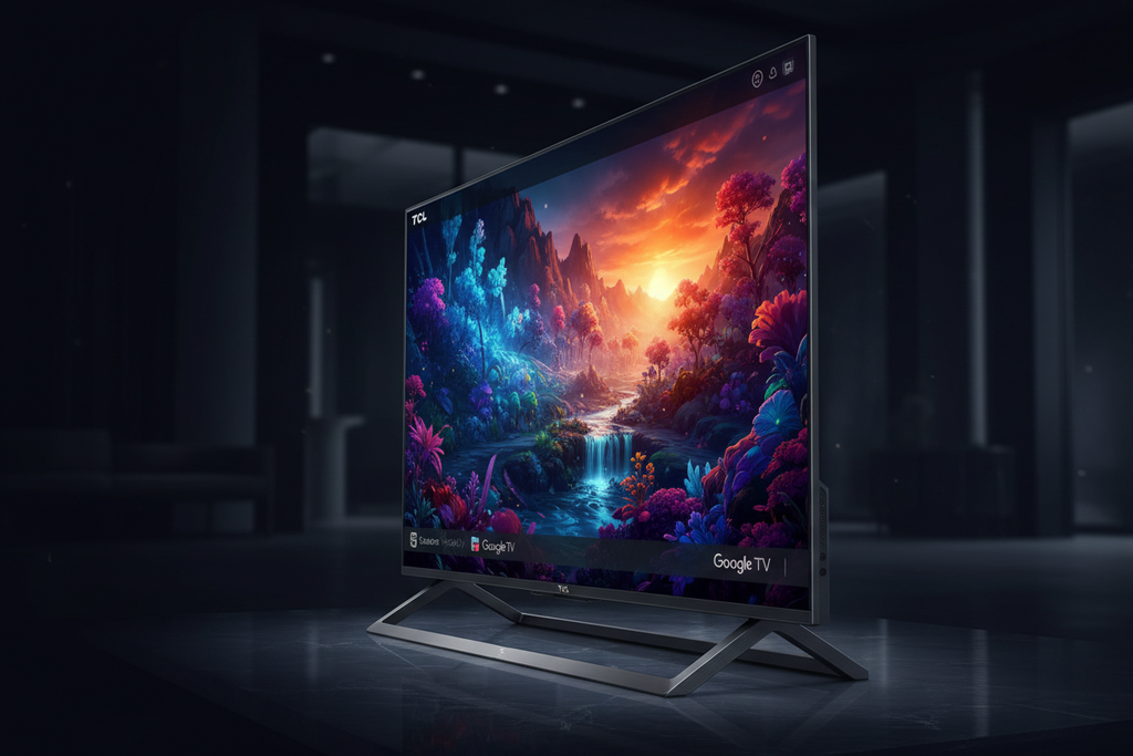 TCL 50 inch QLED Google TV angled view