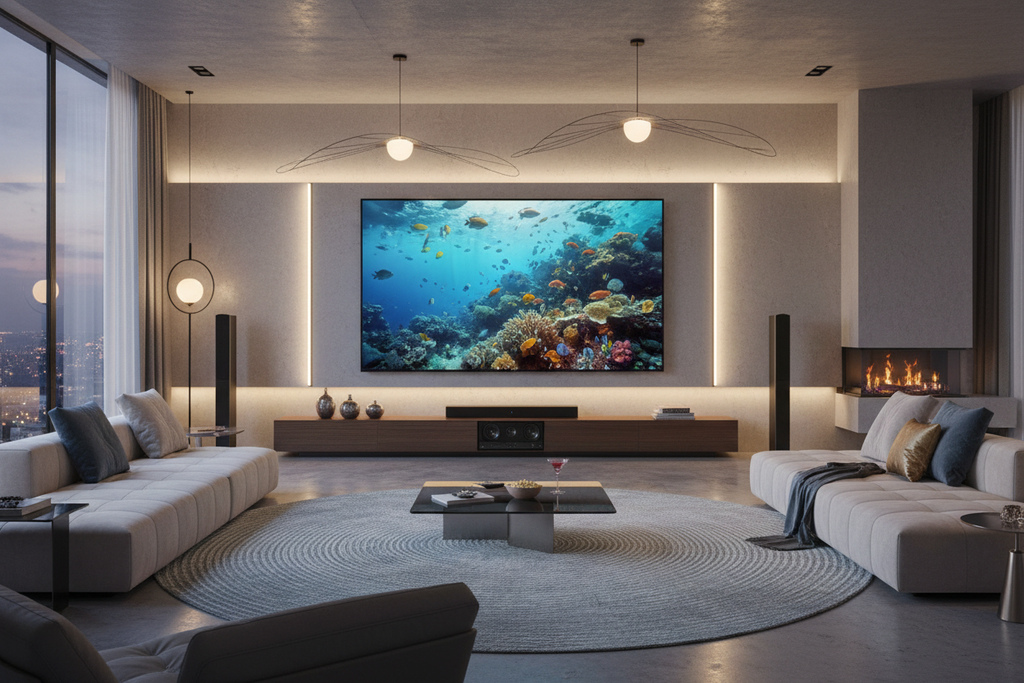 TCL 115 inch 4K QD-MiniLED Google TV in luxury living room
