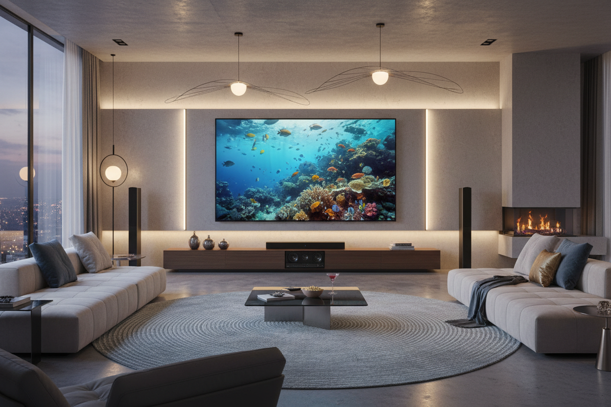 TCL 115 inch 4K QD-MiniLED Google TV in luxury living room
