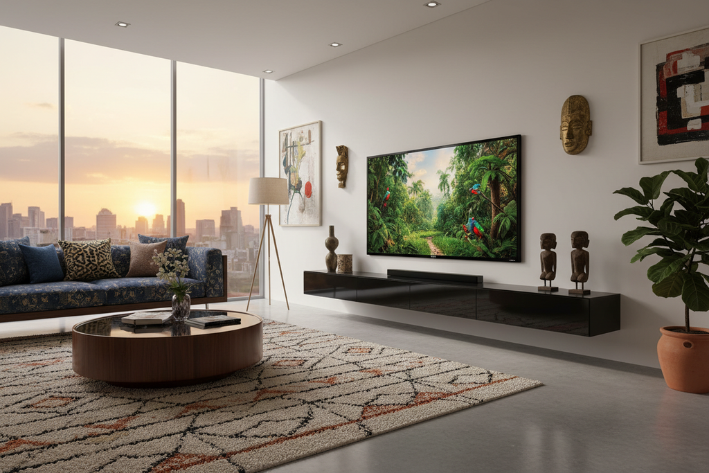 Royal 43 inch FHD Smart TV in a modern Nigerian living room