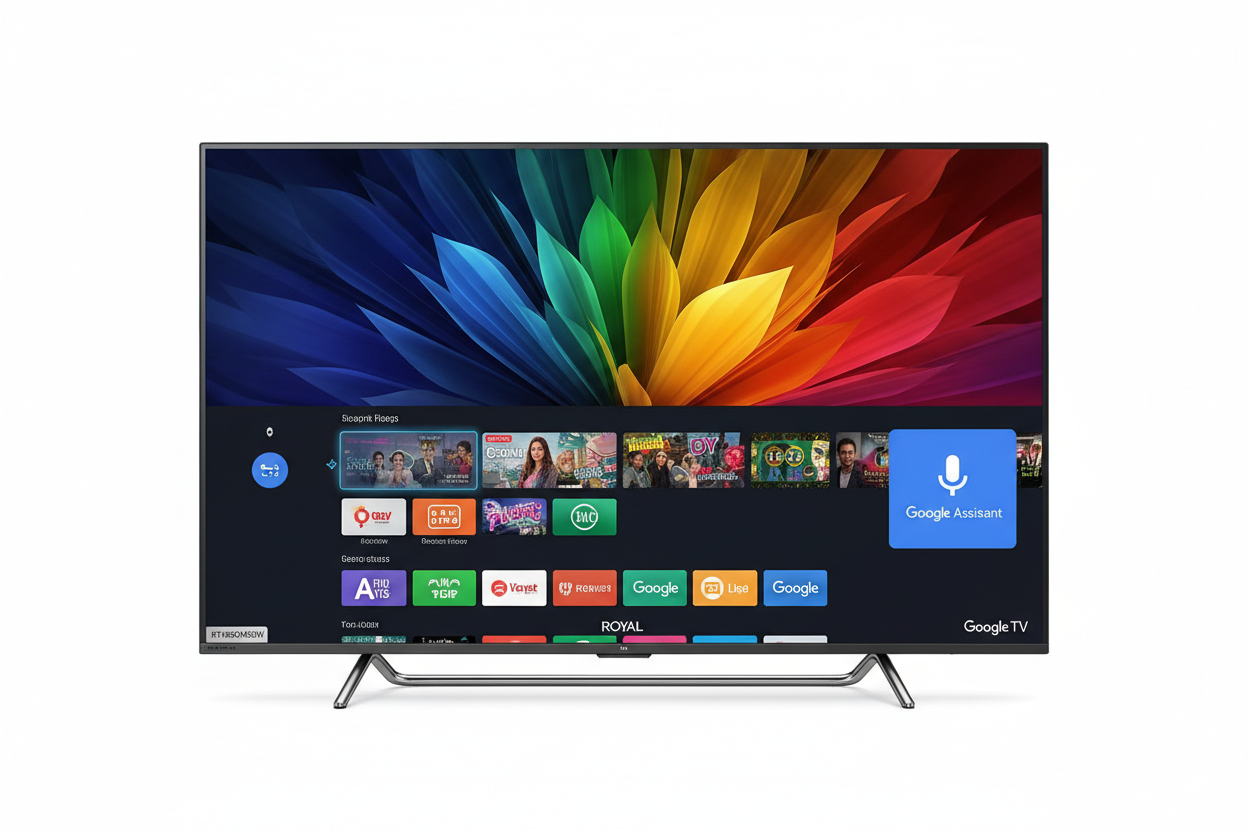 ROYAL 85 inch Google QLED TV front-facing product shot on white background