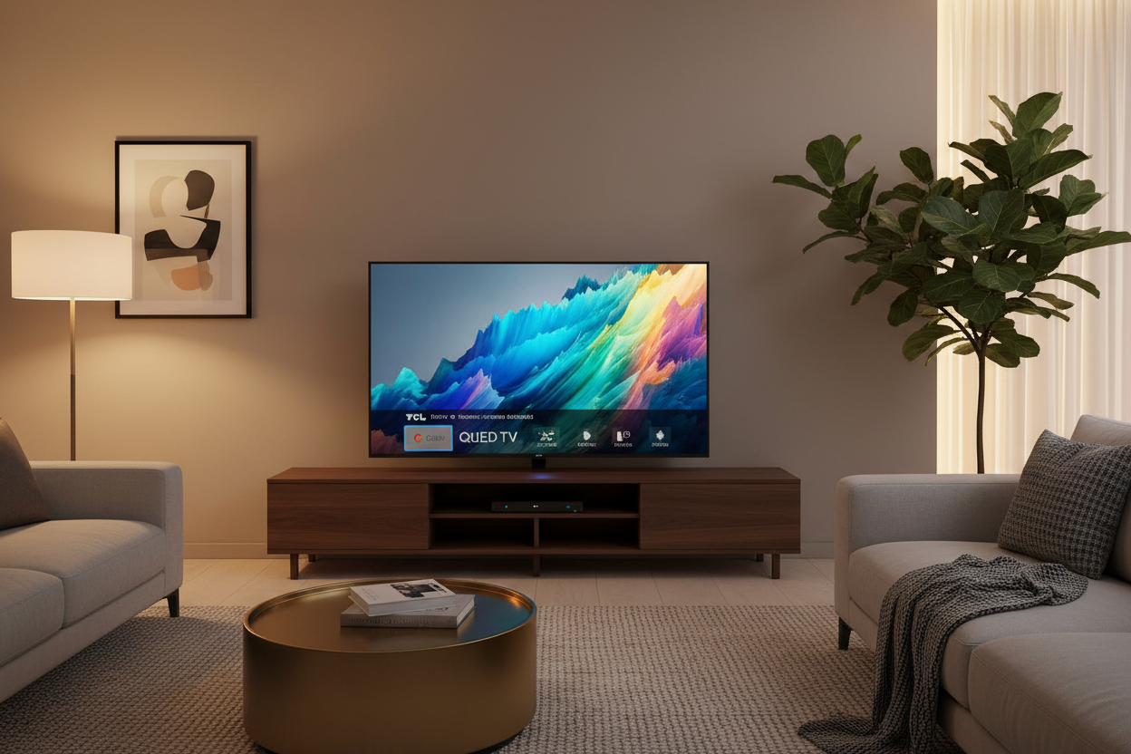 TCL 50 inch QLED Google TV lifestyle living room