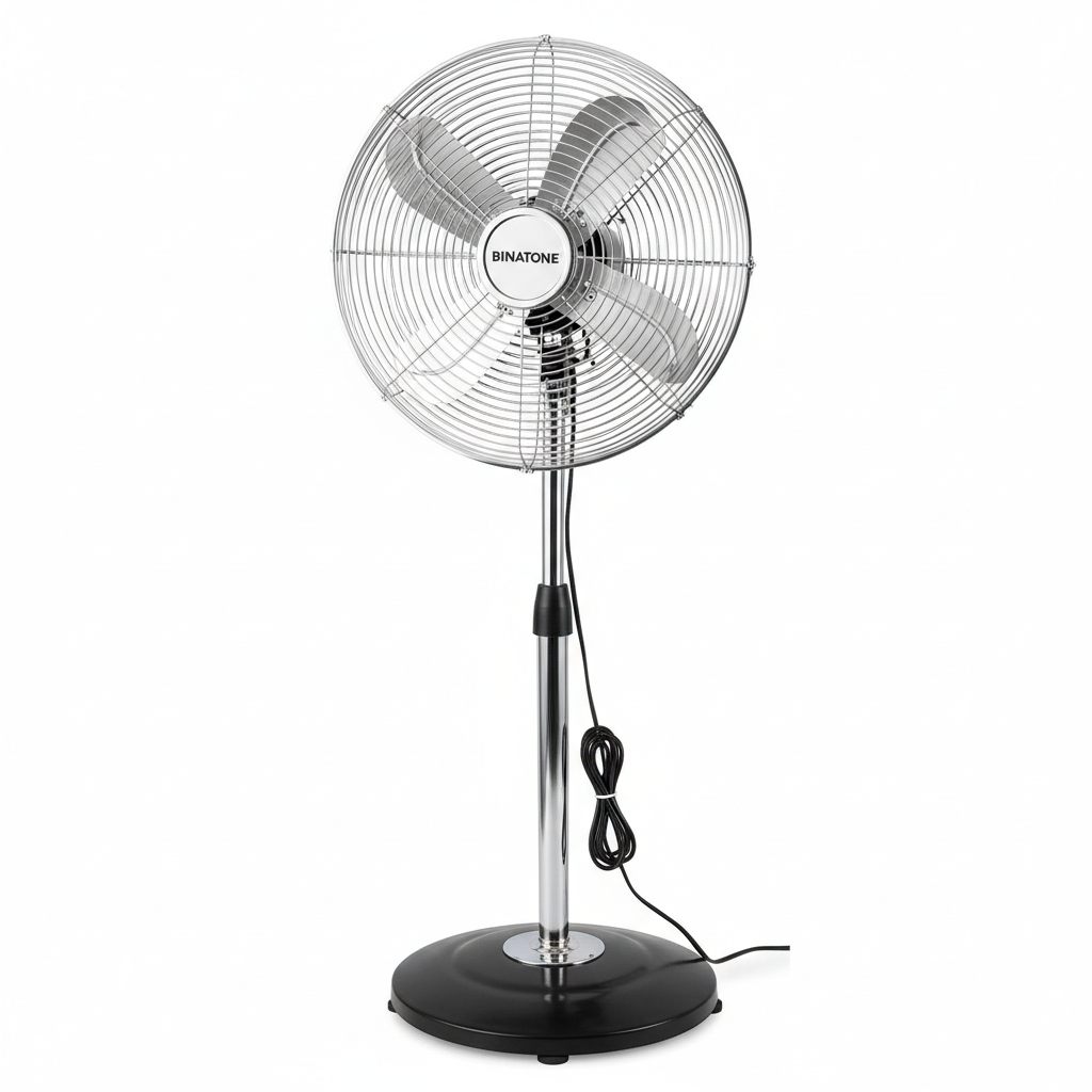 Binatone ES-1800 metal standing fan chrome and black finish