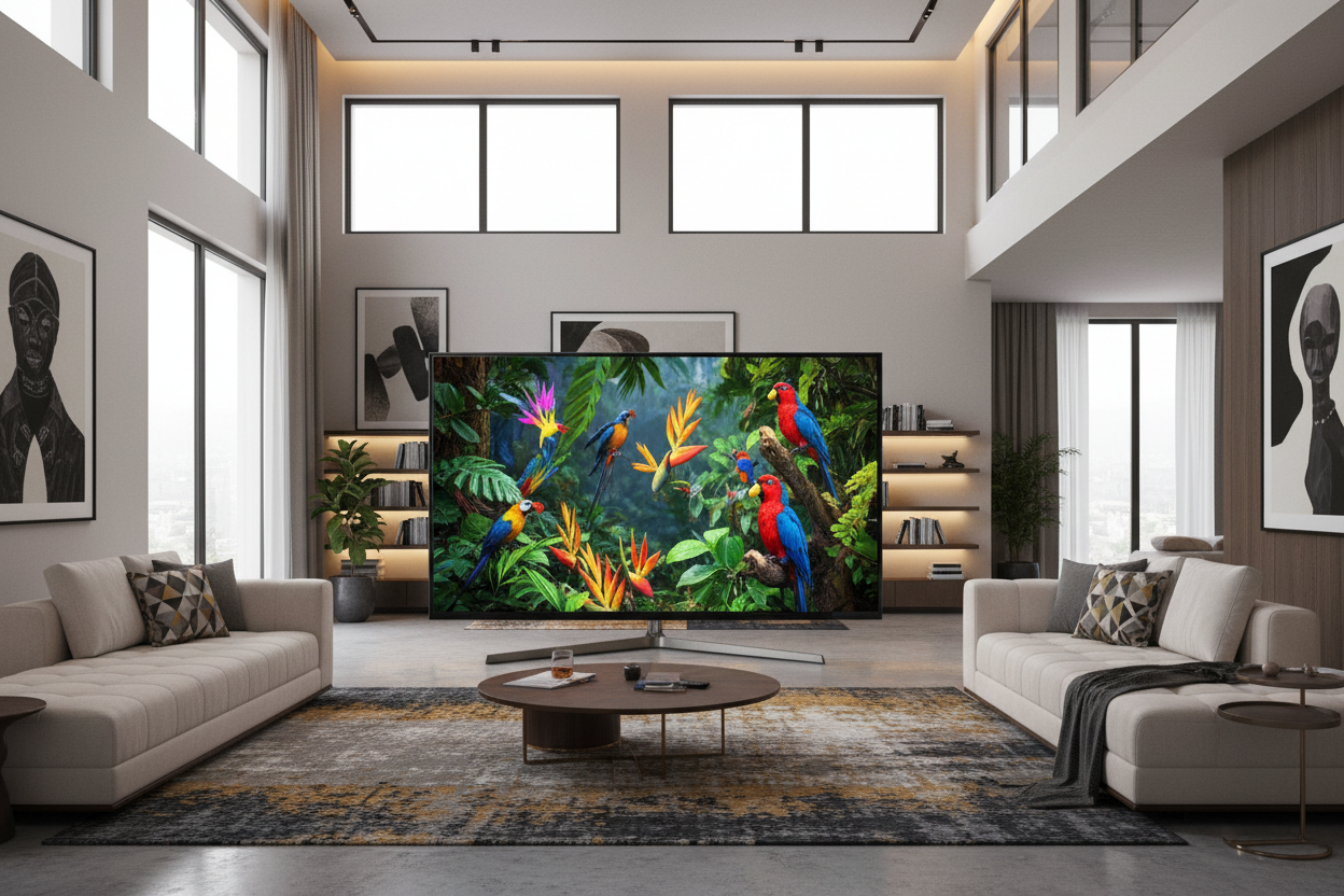 ROYAL 50 inch QLED Google TV in a luxurious modern living room